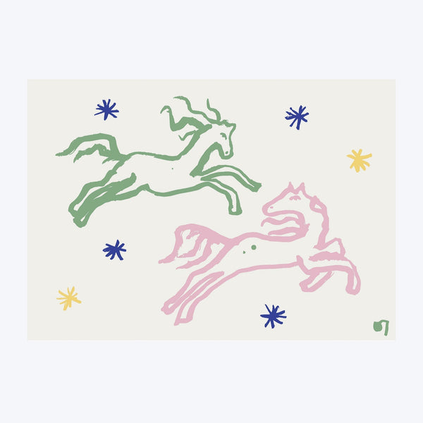 Pink & Green Horses Art Print