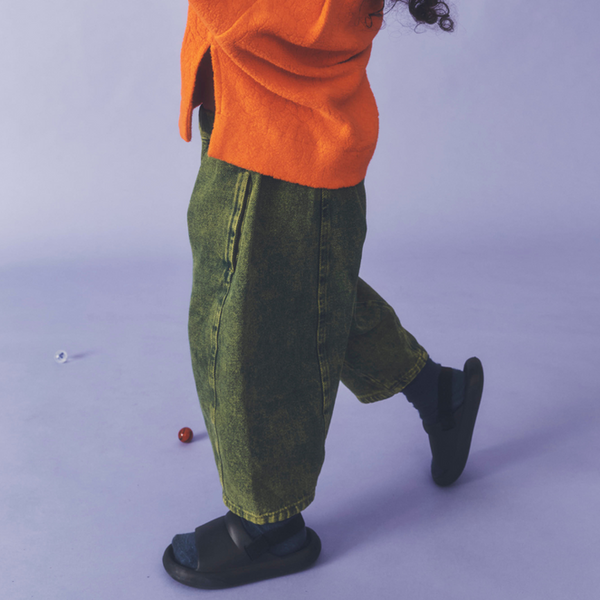 Manu Overdye Denim Barrel Leg Trousers (Acid Green)