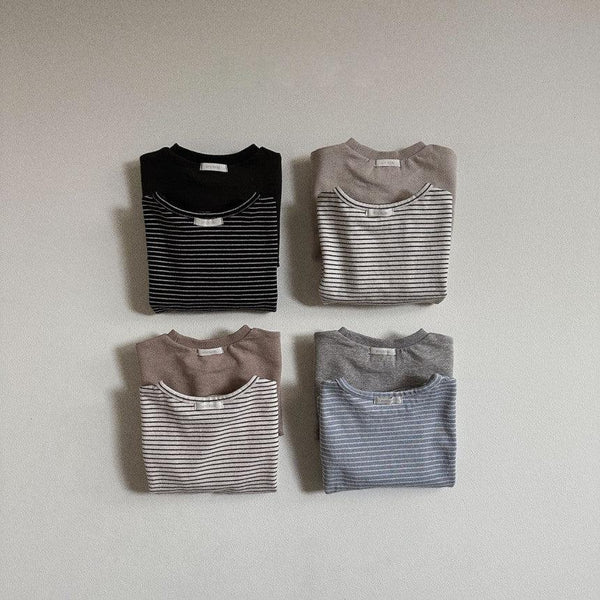 Vern Striped + Plain Long Sleeve Tops, Pack of 2 (Grey)