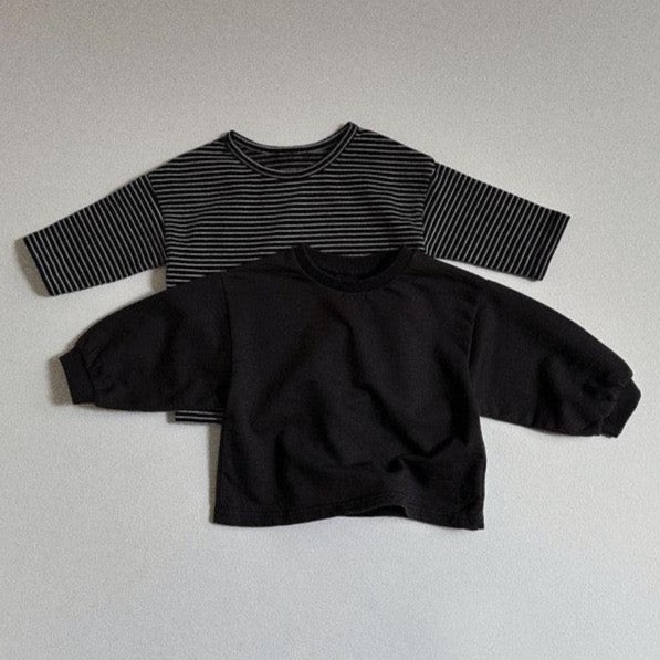 Vern Striped + Plain Long Sleeve Tops, Pack of 2 (Charcoal)