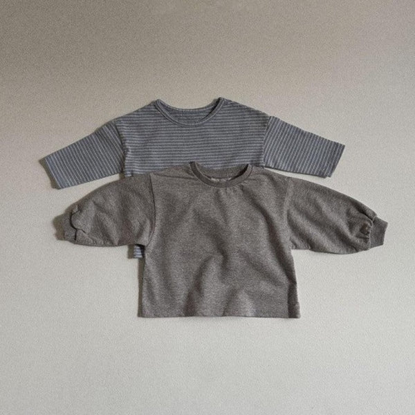 Vern Striped + Plain Long Sleeve Tops, Pack of 2 (Grey)