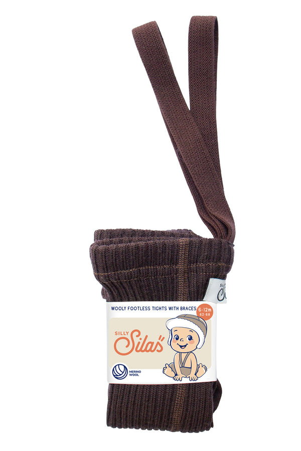 Silly Silas Unisex Footless Woollen Tights with Braces (Espresso Brown)