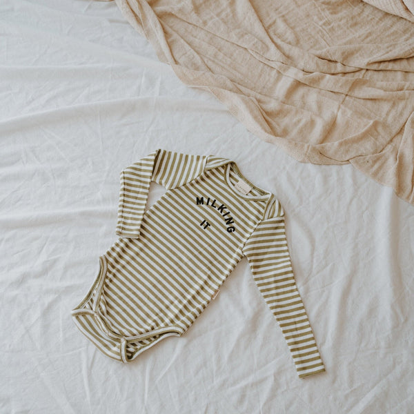 Milking It Cotton Rib Striped Baby Bodysuit