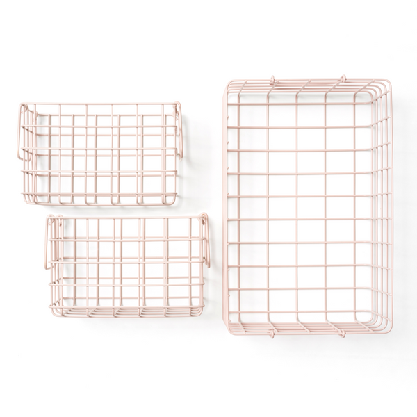 Coated Steel Wire Storage Baskets (Blush)