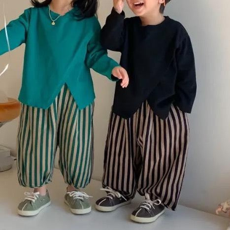 Della Oversized Stripe Trousers (Black)
