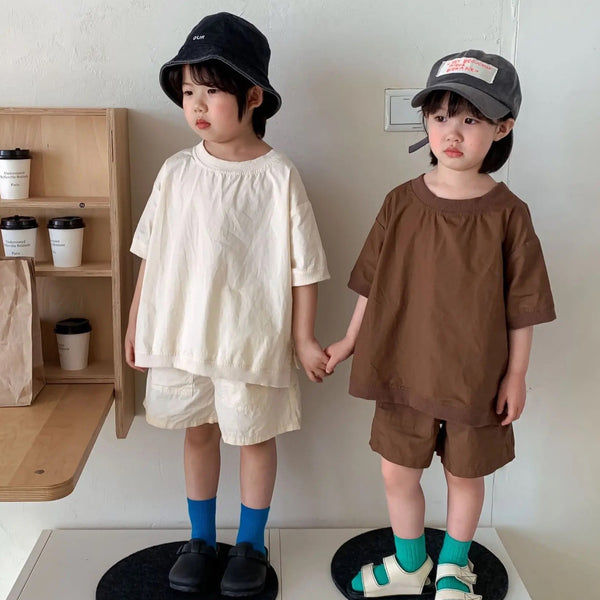 Silo Simple Summer T-Shirt and Shorts Set (Brown)
