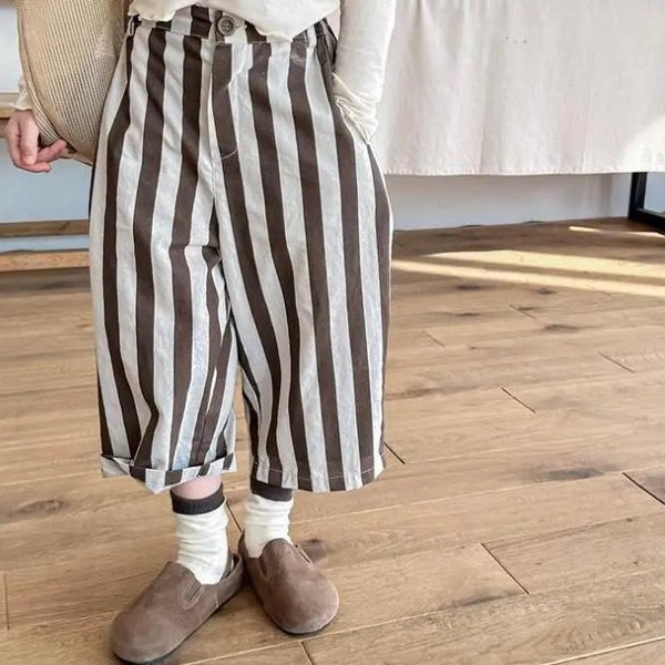Soren Striped Wide Leg Cropped Cotton Trousers (Cocoa)