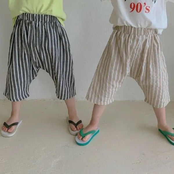 Theo Stripe Cotton Harem Shorts (Oat)