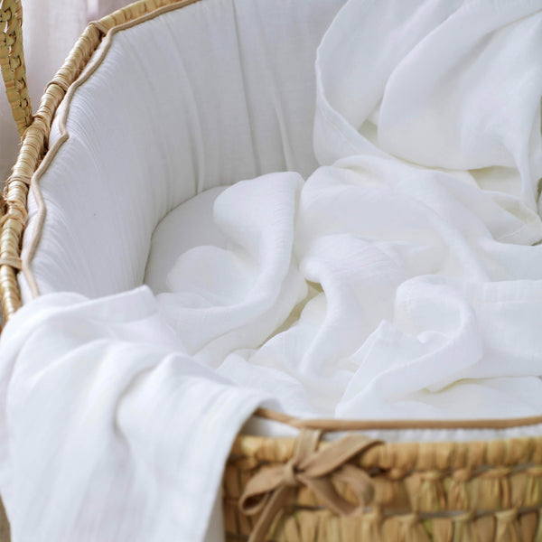 Pure White Organic Cotton Muslin Swaddle Blanket