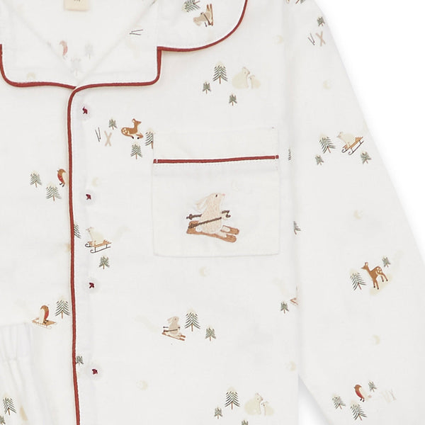 Red Trim Ski Scene Organic Cotton Flannel Button Up Pyjamas