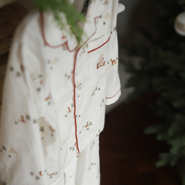 Red Trim Ski Scene Organic Cotton Flannel Button Up Pyjamas