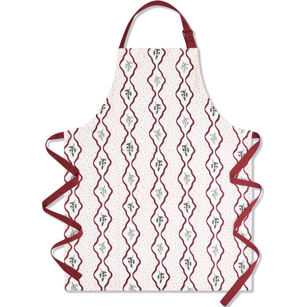 Organic Cotton Kitchen Apron with Pocket (Berry Ribbons)