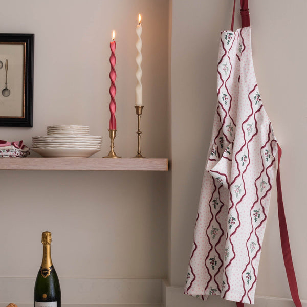 Organic Cotton Kitchen Apron with Pocket (Berry Ribbons)