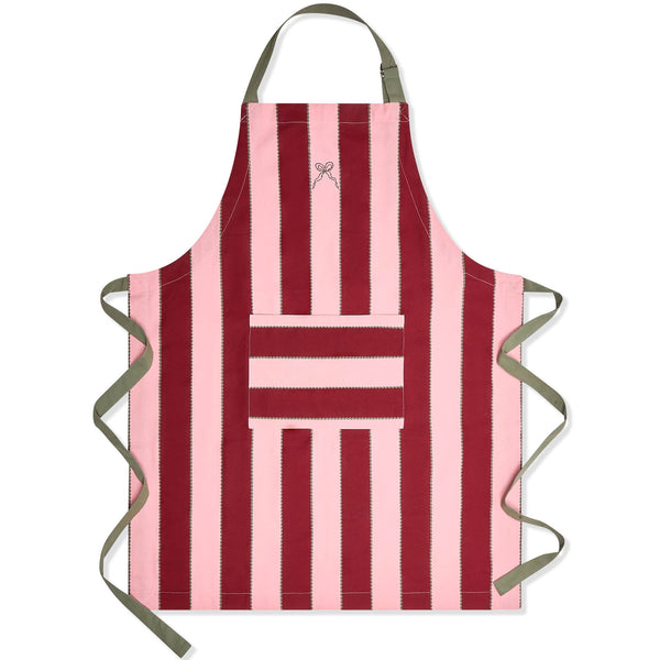 Organic Cotton Kitchen Apron with Pocket (Bold Stripe Burgundy)