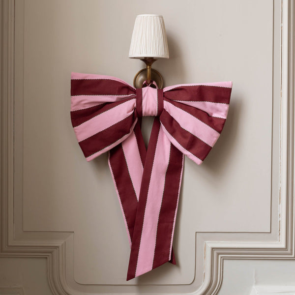 Christmas Bold Stripe Hanging Bow (Burgundy/Pink)