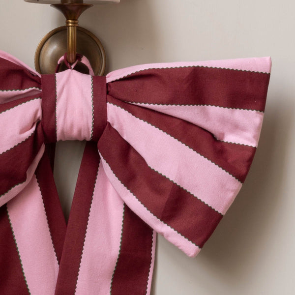 Christmas Bold Stripe Hanging Bow (Burgundy/Pink)