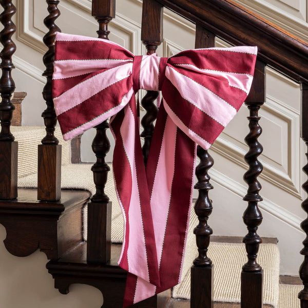 Christmas Bold Stripe Hanging Bow (Burgundy/Pink)