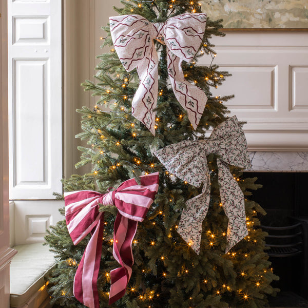 Christmas Bold Stripe Hanging Bow (Burgundy/Pink)