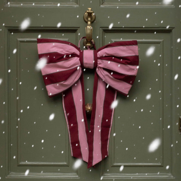 Christmas Bold Stripe Hanging Bow (Burgundy/Pink)