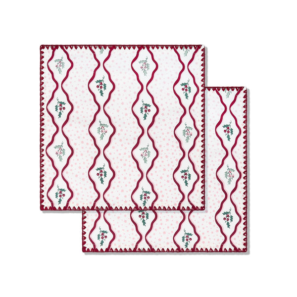 Organic Cotton Napkins, Set of 2 (Berry Ribbons)