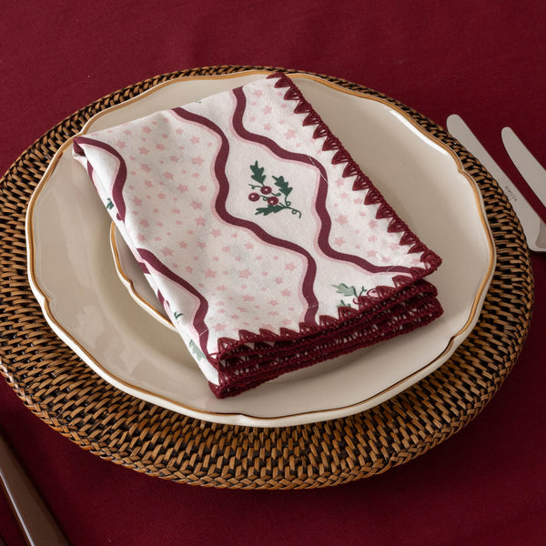 Organic Cotton Napkins, Set of 2 (Berry Ribbons)