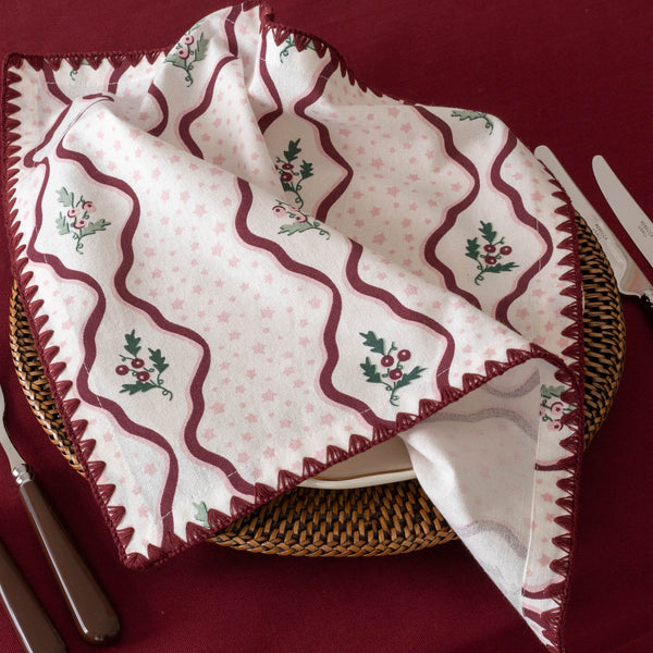Organic Cotton Napkins, Set of 2 (Berry Ribbons)