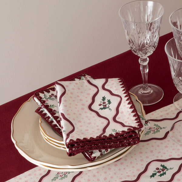 Organic Cotton Napkins, Set of 2 (Berry Ribbons)