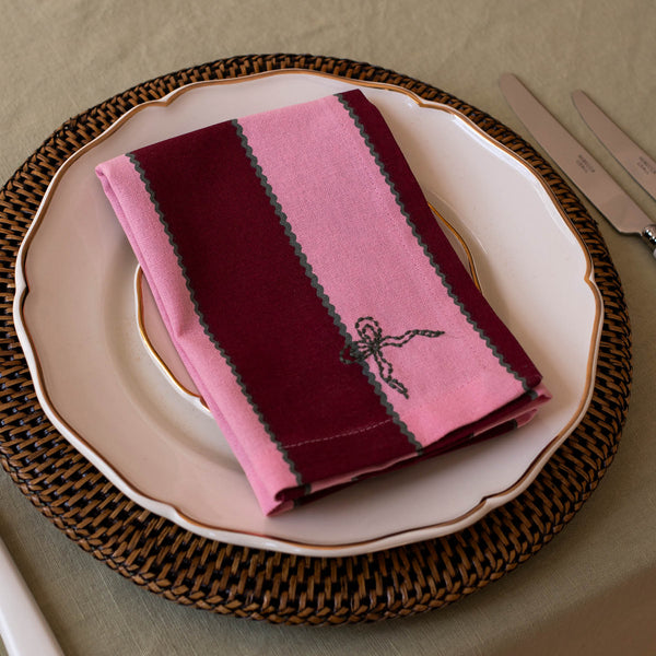Organic Cotton Bold Stripe Napkins, Set of 2 (Burgundy)