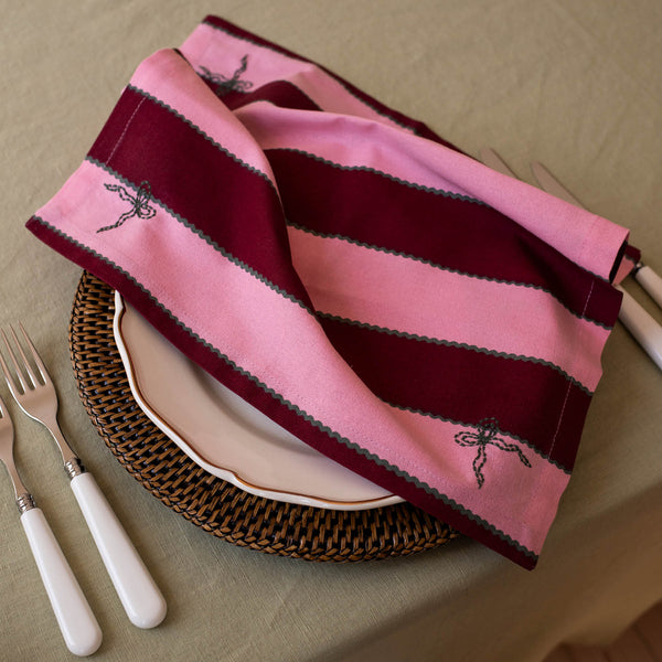Organic Cotton Bold Stripe Napkins, Set of 2 (Burgundy)