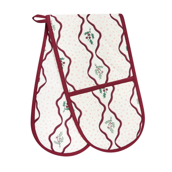 Organic Cotton Double Oven Glove (Berry Ribbons)