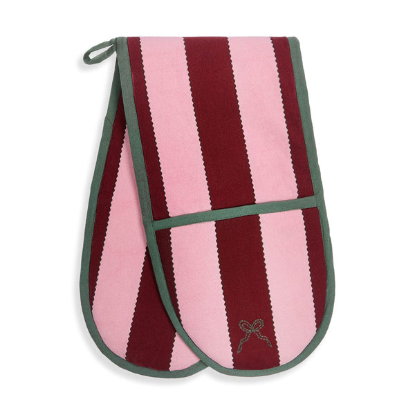 Organic Cotton Double Oven Glove (Bold Stripe Burgundy)