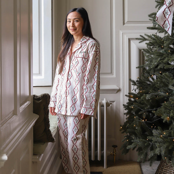 Women's Organic Cotton Flannel Christmas Pyjamas (Berry Ribbons)