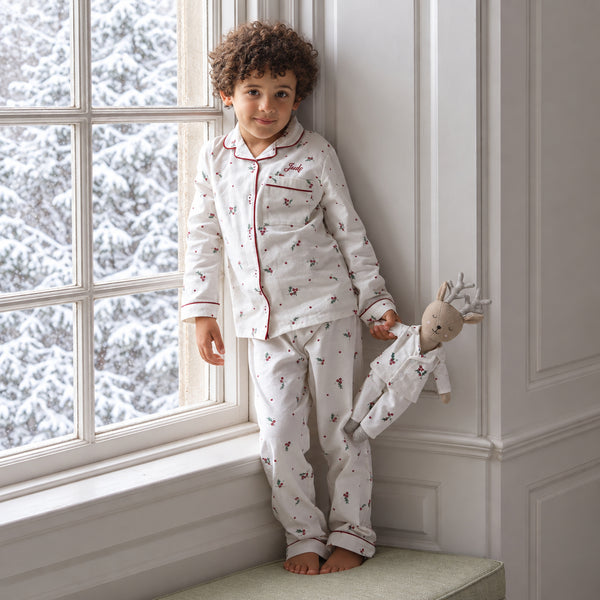 Organic Cotton Flannel Christmas Pyjamas (Holly Scatter)
