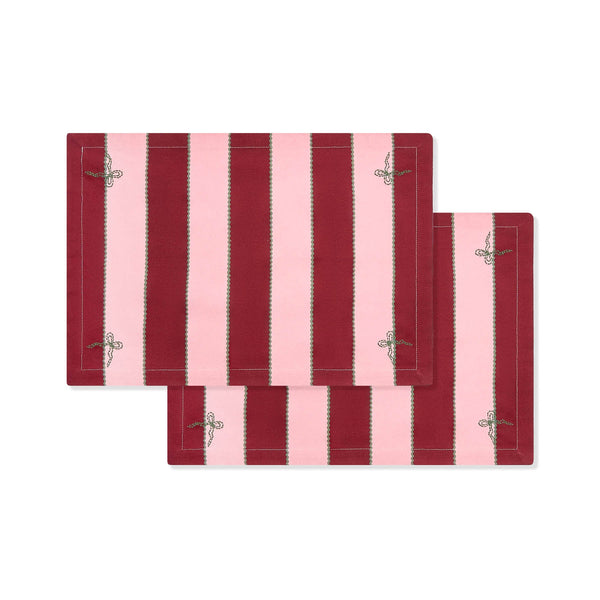 Organic Cotton Bold Stripe Place Mats, Set of 2 (Burgundy)