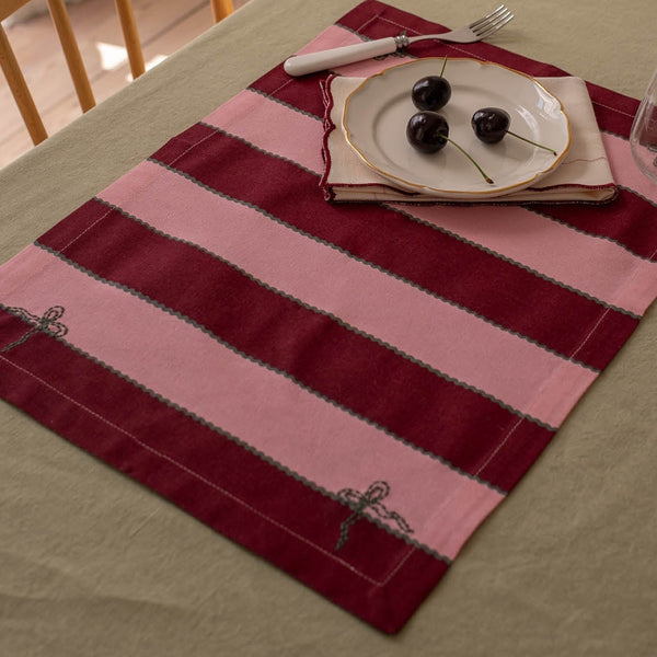 Organic Cotton Bold Stripe Place Mats, Set of 2 (Burgundy)