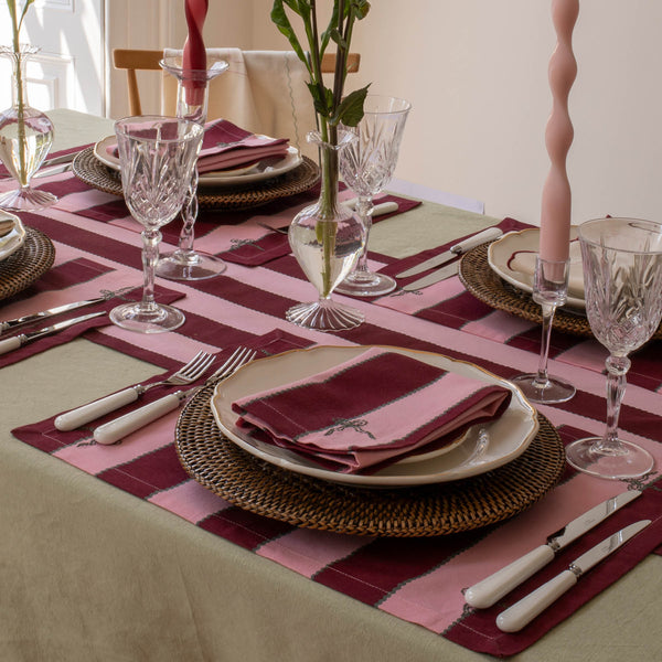 Organic Cotton Bold Stripe Place Mats, Set of 2 (Burgundy)
