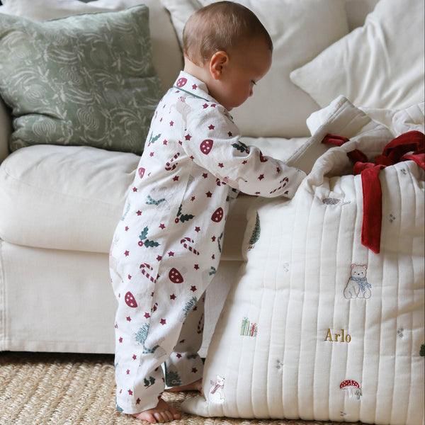 Organic Cotton Flannel Christmas Baby Sleepsuit (Christmas Carousel)