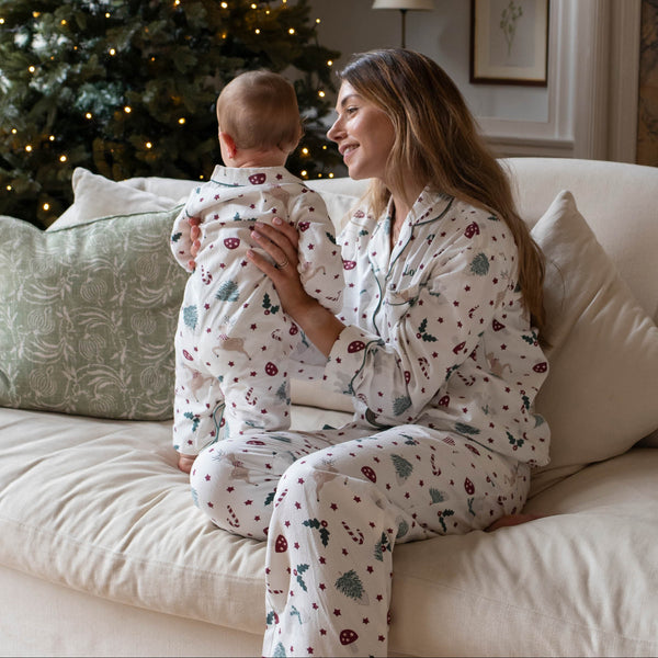 Organic Cotton Flannel Christmas Baby Sleepsuit (Christmas Carousel)