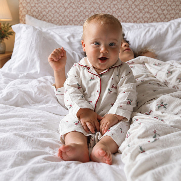 Organic Cotton Flannel Christmas Baby Sleepsuit (Holly Scatter)