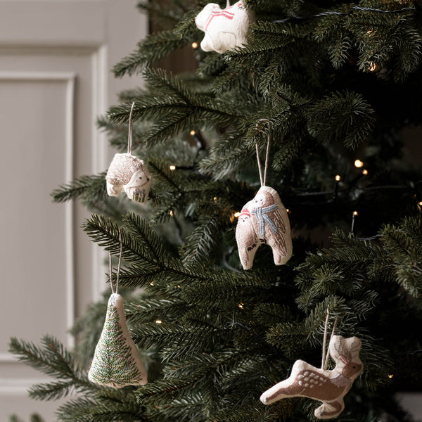 Embroidered Set of 5 Christmas Tree Decorations (Wintry Woodlands)