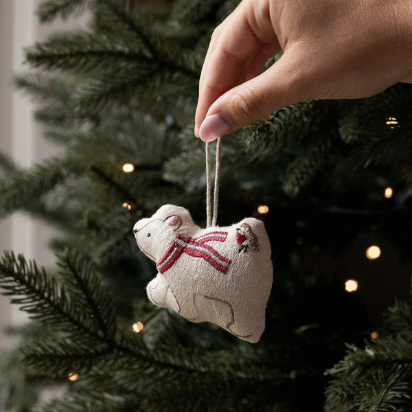 Embroidered Set of 5 Christmas Tree Decorations (Wintry Woodlands)