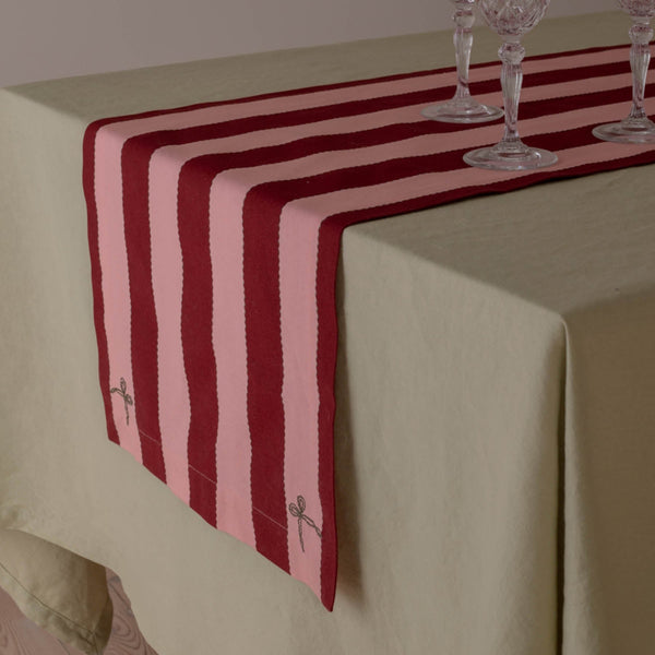 Organic Cotton Bold Stripe Table Runner (Burgundy)
