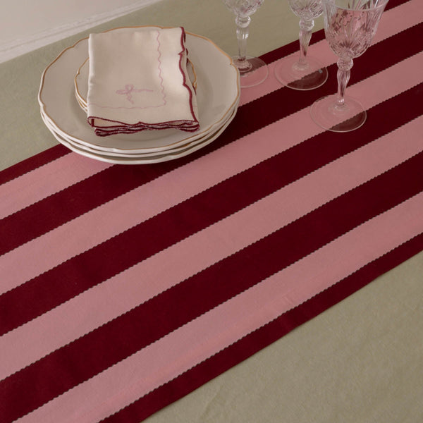 Organic Cotton Bold Stripe Table Runner (Burgundy)