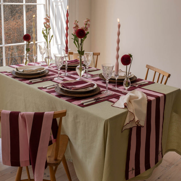 Organic Cotton Bold Stripe Table Runner (Burgundy)