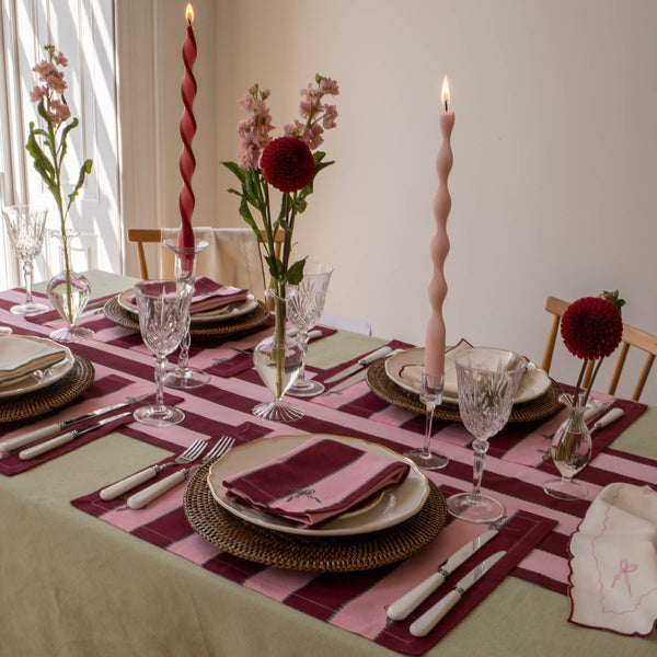 Organic Cotton Bold Stripe Table Runner (Burgundy)