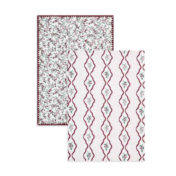 Organic Cotton Set of 2 Tea Towels (Berry Ribbons)