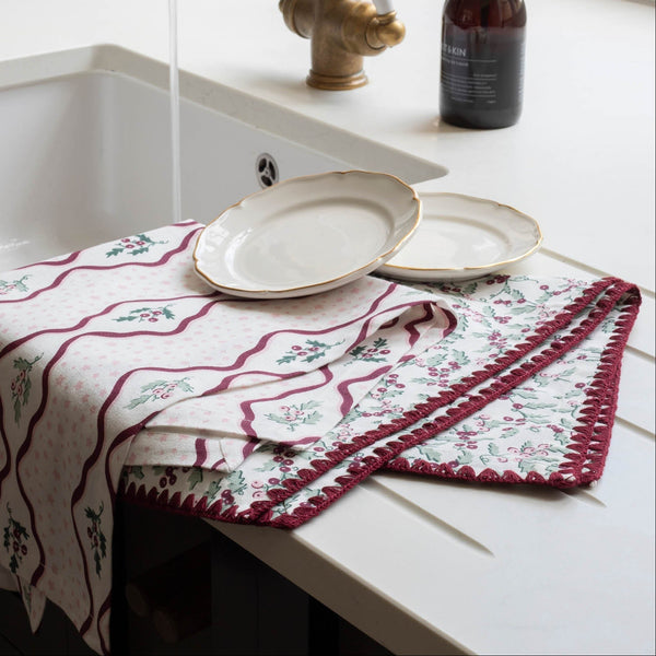 Organic Cotton Set of 2 Tea Towels (Berry Ribbons)