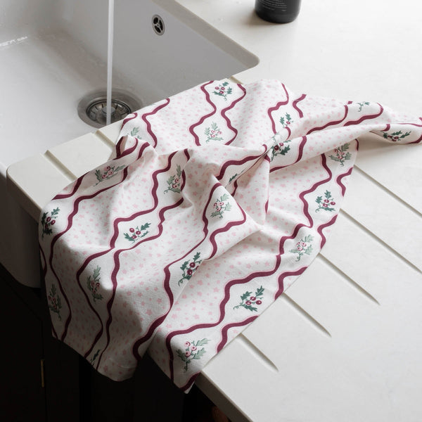 Organic Cotton Set of 2 Tea Towels (Berry Ribbons)