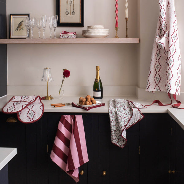 Organic Cotton Set of 2 Tea Towels (Berry Ribbons)