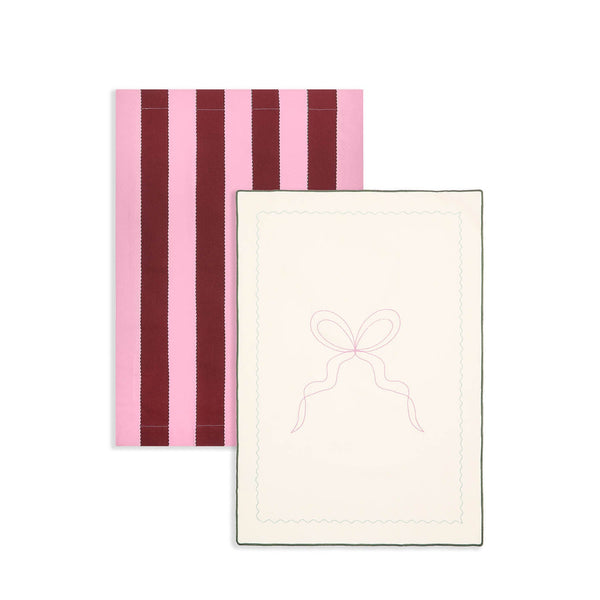 Organic Cotton Set of 2 Tea Towels (Bold Stripe Burgundy)